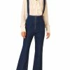 Allegra K Women's Jeans Denim Pants Zip Front Bell Bottoms Long Overalls Jumpsuit