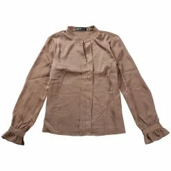 Allegra K Women's Satin Elegant Top Ruffle Cuff Work Shirt V Neck Blouses