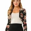 Allegra K Women's Floral Print Elegant Crop Top Rose Vintage Shrug Tops
