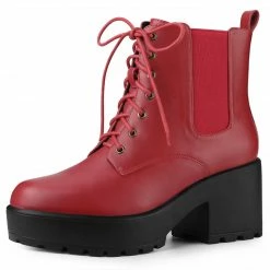 Allegra K Women's Platform Lace Up Ankle Boots Chelsea Combat Boots