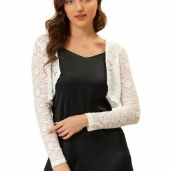 Allegra K Women's Stretch Sheer Long Sleeve Elegant Cardigan Floral Lace Shrug