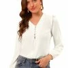 Allegra K Women's V Neck Half Button Placket Office Career Ruffle Long Sleeve Blouses