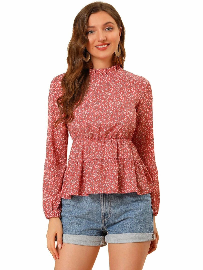 Allegra K Women's Long Sleeve Ruffle Neck Peplum Top 3 Allegra K Women's Long Sleeve Ruffle Neck Peplum Top