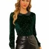 Allegra K Women's Stars Print Peter Pan Collar Long Sleeves Velvet Blouse