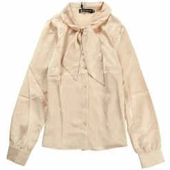 Allegra K Women's Button Down Shirt Tie Neck Satin Blouse Business Casual Tops