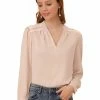 Allegra K Women's V Neck Lace Trim Ladies Tops Casual Work Office Fashion Long Sleeve Blouses