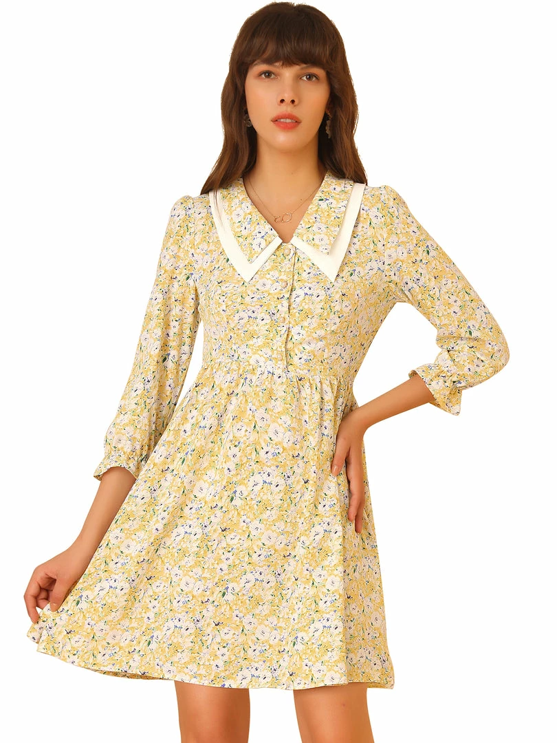 Allegra K Women's Ditsy Floral Printed Dresses Half Placket Puff Sleeve Peter Pan Collar Chiffon Dress 3 Allegra K Women's Ditsy Floral Printed Dresses Half Placket Puff Sleeve Peter Pan Collar Chiffon Dress