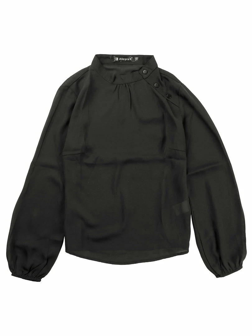 Allegra K Women's Semi-Sheer Top Elegant Stand Collar Chiffon Work Blouses 3 Allegra K Women's Semi-Sheer Top Elegant Stand Collar Chiffon Work Blouses