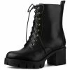 Allegra K Shoes Women's Lace-Up Platform Chunky Heels Combat Boots