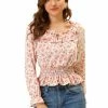 Allegra K Women's Smocked Elegant Ruffle Tie Neck Chiffon Floral Blouse 1 Allegra K Women's Smocked Elegant Ruffle Tie Neck Chiffon Floral Blouse