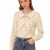 Allegra K Women's Peter Pan Collar Blouse Jabot Bow Tie Button Front Shirt