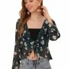 Allegra K Women's Floral Semi Sheer Elegant Tie Front Bolero Chiffon Shrug Top