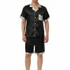Allegra K Men's Satin Pajamas Set Short Sleeve Contrast Color Button Down Nightwear Sleep Sets Pjs
