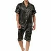 Allegra K Men's Stripe Pajamas Set Summer Short Sleeve Button Down Satin Sleepwear 1 Allegra K Men's Stripe Pajamas Set Summer Short Sleeve Button Down Satin Sleepwear