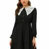 Allegra K Women's Vintage Ruffle Hem Dresses A-Line Lace Panel Peter Pan Collar Dress