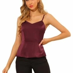 Allegra K Women's Satin Top Party Shiny Sleeveless Spaghetti Strap Tops Satin Blouse