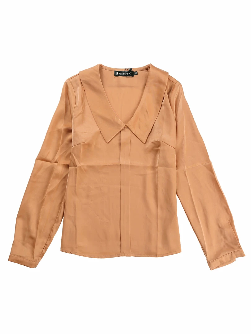 Allegra K Women's Satin Elegant Casual Long Sleeves Solid Peter Pan Collar Blouse 3 Allegra K Women's Satin Elegant Casual Long Sleeves Solid Peter Pan Collar Blouse