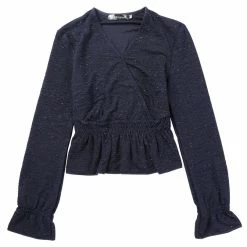 Allegra K Women's Shiny Dots Faux Wrap Texture Smocked Waist Ruffled Hem Peplum Tops