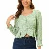 Allegra K Women's Casual Ditsy Floral Ruffle Long Sleeve Peplum Top