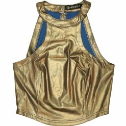 Allegra K Women's Holographic Party Sparkle Halter Neck Stretch Crop Tank Top