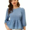 Allegra K Women's Chiffon Blouse Mesh Gathering Bubble Sleeve Peplum Shirts