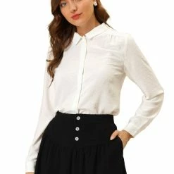 Allegra K Women's Long Sleeve Collar Swiss Dots Blouses