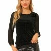 Allegra K Women's Crewneck Tops Sheer Long Sleeves Metallic Dots Velvet Blouse