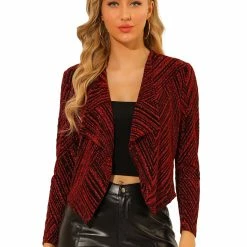 Allegra K Women's Sparkly Cropped Cardigan Long Sleeve Party Open Front Glitter Jacket