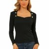 Allegra K Women's Button Decor Retro Sweetheart Neck Long Sleeve Blouse 2 Allegra K Women's Button Decor Retro Sweetheart Neck Long Sleeve Blouse