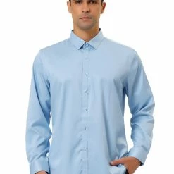 Allegra K Men's Dress Regular Fit Point Collar Long Sleeve Button Down Solid Shirts Tops