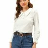 Allegra K Women's Peter Pan Collar Shirt Puff Long Sleeve Button Blouse Top