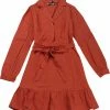 Allegra K Women's Notched Lapel V Neck Tie Waist Solid Ruffle Hem Mini Dress