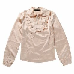 Allegra K Women's Satin Blouse Ruffle Front Bow Tie Office Casual V Neck Long Sleeve Shirt Top