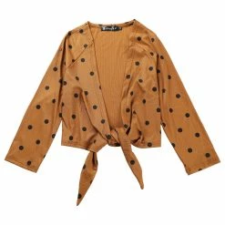 Allegra K Women's Shrug Tie Front Polka Dots Crop Cardigan
