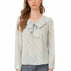 Allegra K Women's Ruffle Tie Neck Top Elegant Chiffon Floral Blouse