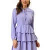 Allegra K Women's Swiss Dots Tie V Neck Layered Tiered Dress 2 Allegra K Women's Swiss Dots Tie V Neck Layered Tiered Dress