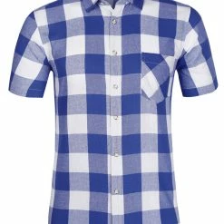 Allegra K Men's Plaid Shirt Short Sleeve Casual Regular Fit Button Down Point Collar Dress Shirts