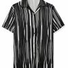 Allegra K Men's Summer Stripe Printed Regular Fit Short Sleeves Button Closure Color Block Shirts Tops