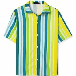 Allegra K Men's Summer Striped Shirt Short Sleeve Button Down Beach Color Block Vertical Stripes Shirts