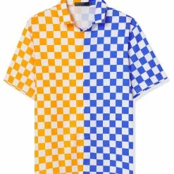 Allegra K Men's Summer Color Block Short Sleeves Button Down Patchwork Plaid Shirts