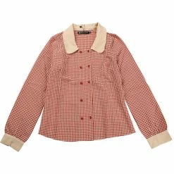 Allegra K Women's Contrast Peter Pan Collar Blouse Gingham Long Sleeve Button Front Shirt