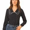 Allegra K Women's Vintage Peter Pan Collar Heart Print Long Sleeve Blouse Top