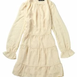 Allegra K Women's Swiss Dots Ruffle Collar Swing A-line Tiered Dress