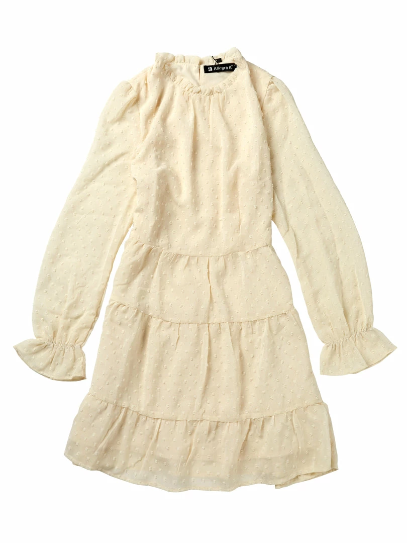 Allegra K Women's Swiss Dots Ruffle Collar Swing A-line Tiered Dress 3 Allegra K Women's Swiss Dots Ruffle Collar Swing A-line Tiered Dress