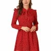 Allegra K Women's Ruffle Long Sleeve V Neck Bow Tie Dress