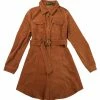 Allegra K Women's Corduroy Safari Point Collar Belted Button Down Long Sleeve Shirt Dress