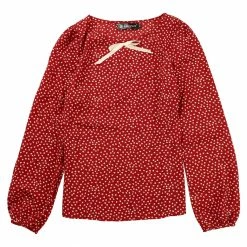 Allegra K Women's Heart Print Bow Decor Valentine's Day Long Sleeves Blouse Tops