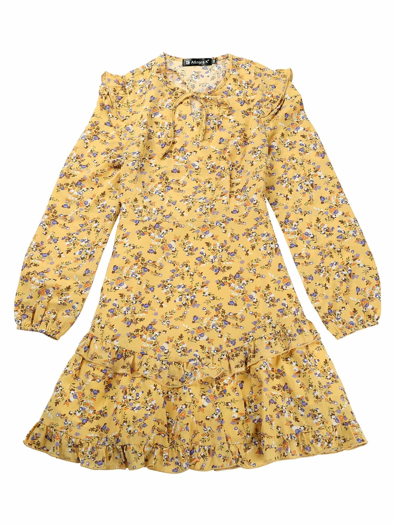 Allegra K Women's Floral Printed Tie Neck A-Line Long Sleeve Ruffle Hem Mini Dress 4 Allegra K Women's Floral Printed Tie Neck A-Line Long Sleeve Ruffle Hem Mini Dress