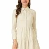 Allegra K Women's Cotton Tiered Point Collar A-Line Button Front Mini Dress