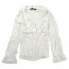 Allegra K Women's Ruffled Front Long Sleeve Lace Trim V Neck Button Down Blouse Shirt